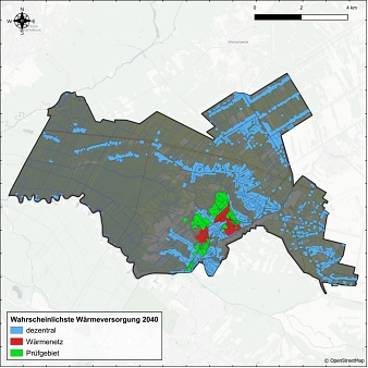 Karte der voraussichtlichen Wärmeversorgungsgebiete in Lilienthal als Ergebnis der kommunalen Wärmeplanung